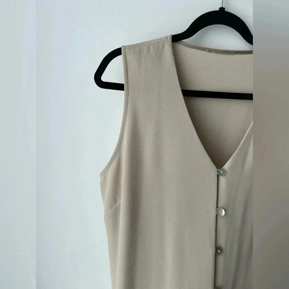 Wallis Long Crepe Vest Duster Minimalist Sleeveless Cardigan Neutral Capsule - Picture 5 of 12